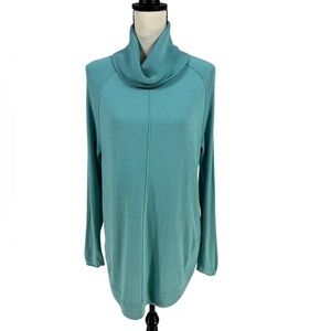 Caslon Long Sleeve Cowl Neck Pullover Sweater - Aqua Blue Green - size Small